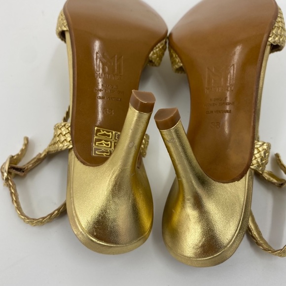 SOULIERS MARTINEZ- Ebro Woven Slingback Metallic Gold Pumps - Picture 6 of 8